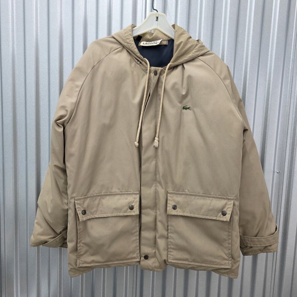Vintage Izod Lacoste Mens Size Large Down Filled Puffer Jacket Full Zip Hood 80s